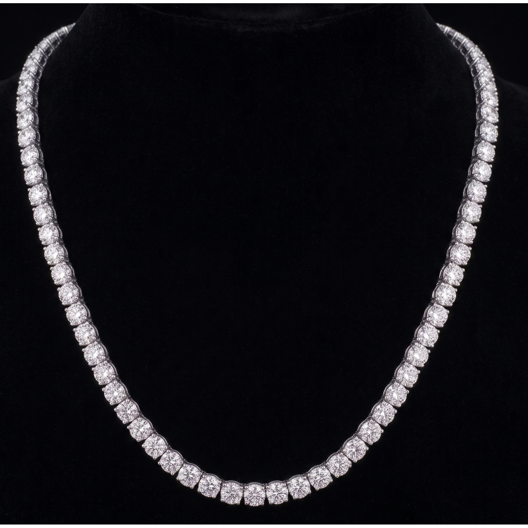 12 Carat Lab Grown Tennis Necklace 18 Inch Chain White Gold 14K