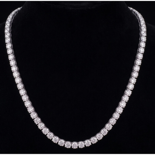 12 Carat Lab Grown Tennis Necklace 18 Inch Chain White Gold 14K