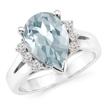 13.25 Carats Prong Set Aquamarine And Natural Earth Mined Diamonds Ring 14K White Gold