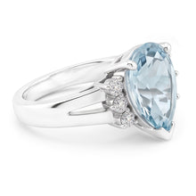 13.25 Carats Prong Set Aquamarine And Natural Earth Mined Diamonds Ring 14K White Gold