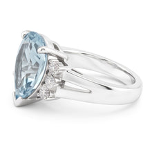 13.25 Carats Prong Set Aquamarine And Natural Earth Mined Diamonds Ring 14K White Gold