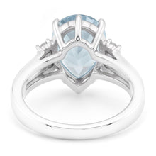 13.25 Carats Prong Set Aquamarine And Natural Earth Mined Diamonds Ring 14K White Gold