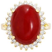 13.25 Ct Solitaire With Accent Red Coral With Natural Earth Mined Diamonds Yellow Gold