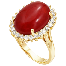 13.25 Ct Solitaire With Accent Red Coral With Natural Earth Mined Diamonds Yellow Gold