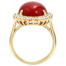 13.25 Ct Solitaire With Accent Red Coral With Natural Earth Mined Diamonds Yellow Gold