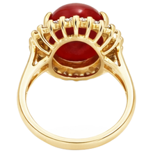 13.25 Ct Solitaire With Accent Red Coral With Natural Earth Mined Diamonds Yellow Gold