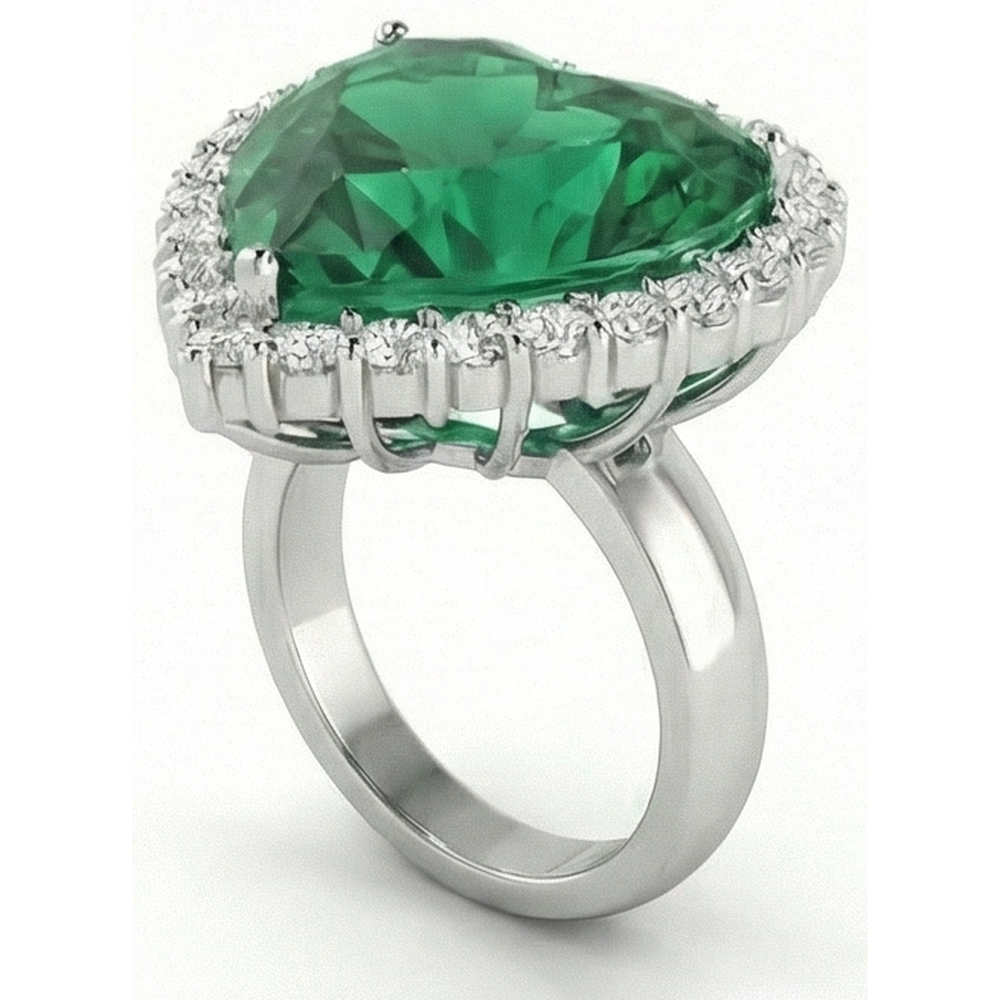 13 Carats Heart Shaped Green Emerald With Natural Earth Mined Diamond Wedding Ring 14K