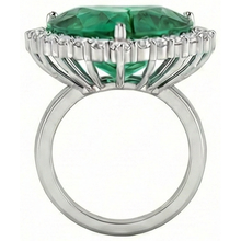 13 Carats Heart Shaped Green Emerald With Natural Earth Mined Diamond Wedding Ring 14K