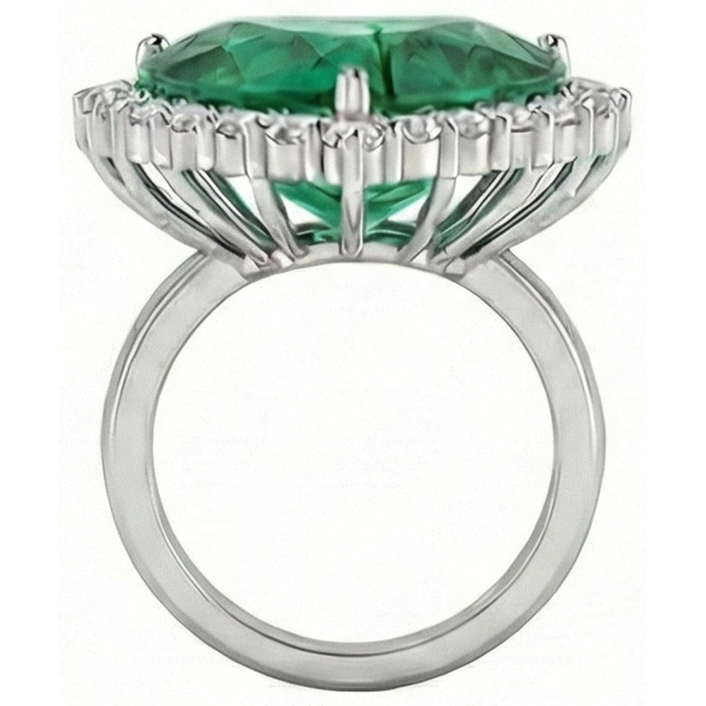 13 Carats Heart Shaped Green Emerald With Natural Earth Mined Diamond Wedding Ring 14K
