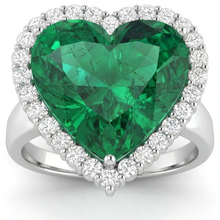 13 Carats Heart Shaped Green Emerald With Natural Earth Mined Diamond Wedding Ring 14K