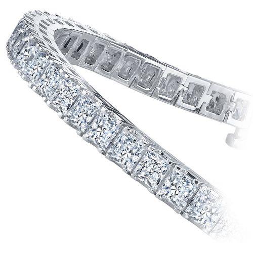 13 Carats Princess Cut Real Diamond Tennis Bracelet Solid White Gold 14K