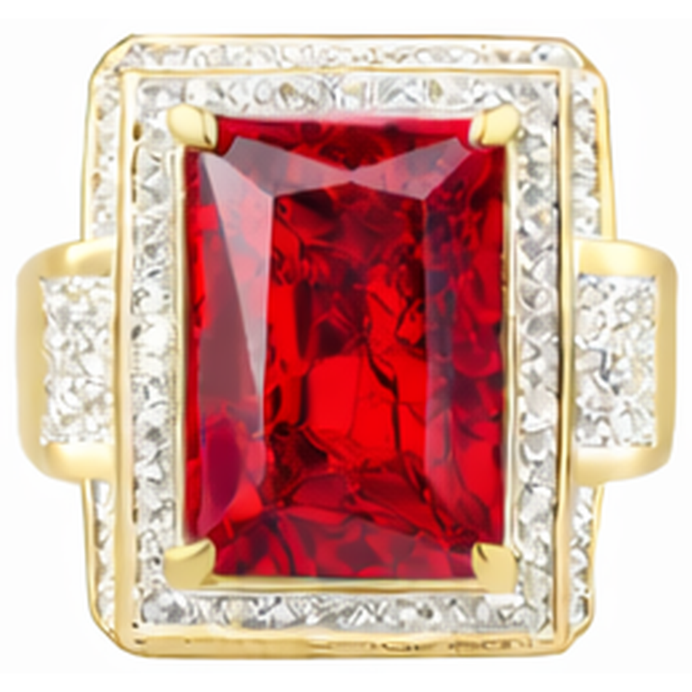 13 Ct Big Emerald Cut Red Aaa Men's Ruby Ring With Natural Earth Mined Diamond Yellow Gold 14K