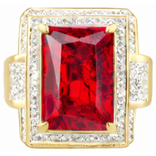 13 Ct Big Emerald Cut Red Aaa Men's Ruby Ring With Natural Earth Mined Diamond Yellow Gold 14K