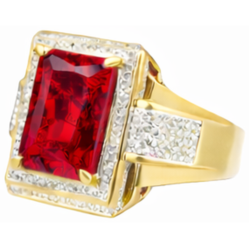 13 Ct Big Emerald Cut Red Aaa Men's Ruby Ring With Natural Earth Mined Diamond Yellow Gold 14K