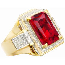 13 Ct Big Emerald Cut Red Aaa Men's Ruby Ring With Natural Earth Mined Diamond Yellow Gold 14K
