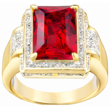 13 Ct Big Emerald Cut Red Aaa Men's Ruby Ring With Natural Earth Mined Diamond Yellow Gold 14K