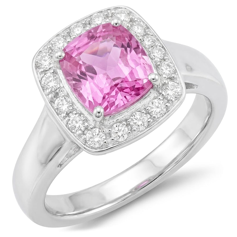 13 Ct Cushion Cut Kunzite And Natural Earth Mined Diamond Ring White Gold 14K