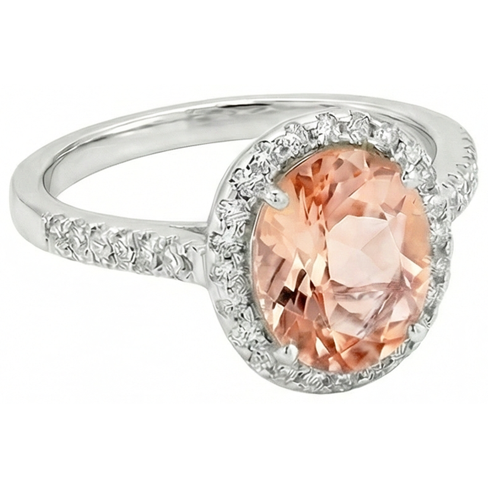13 Ct Morganite And Natural Earth Mined Diamond Wedding Ring Solid White Gold