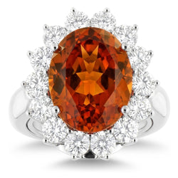 13 Ct Oval Mandarin Garnet With Round Natural Earth Mined Diamonds Ring White Gold