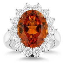 13 Ct Oval Mandarin Garnet With Round Natural Earth Mined Diamonds Ring White Gold