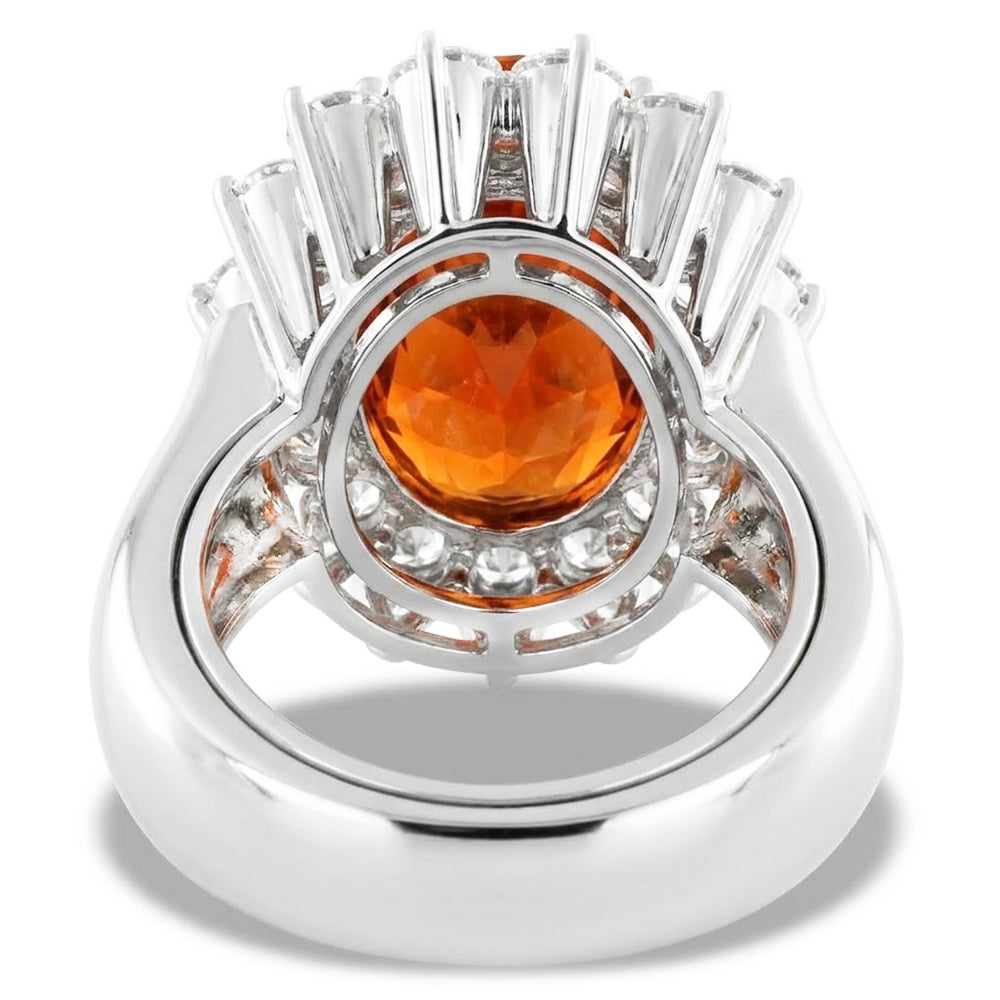 13 Ct Oval Mandarin Garnet With Round Natural Earth Mined Diamonds Ring White Gold