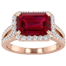 13 Ct Red Ruby Emerald Cut With Natural Earth Mined Diamond Wedding Ring 14K Rose Gold