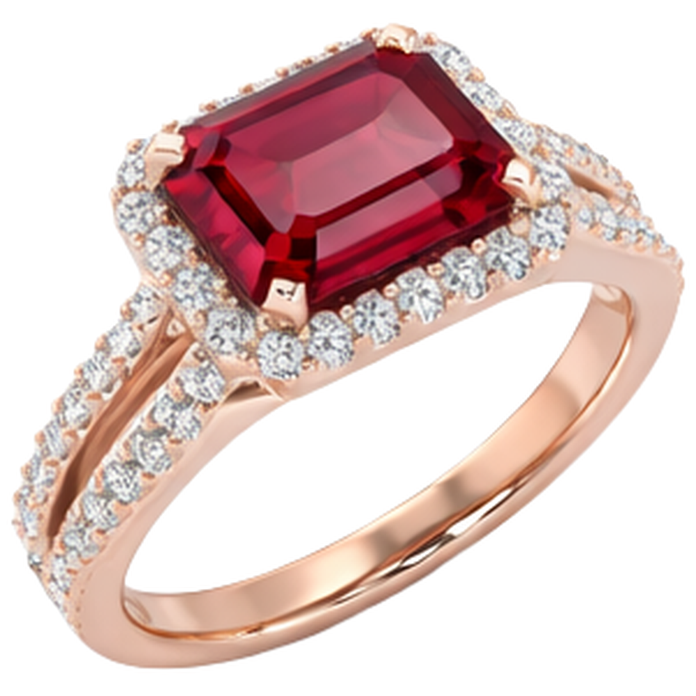 13 Ct Red Ruby Emerald Cut With Natural Earth Mined Diamond Wedding Ring 14K Rose Gold