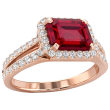 13 Ct Red Ruby Emerald Cut With Natural Earth Mined Diamond Wedding Ring 14K Rose Gold
