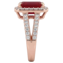 13 Ct Red Ruby Emerald Cut With Natural Earth Mined Diamond Wedding Ring 14K Rose Gold