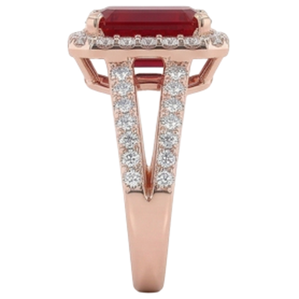 13 Ct Red Ruby Emerald Cut With Natural Earth Mined Diamond Wedding Ring 14K Rose Gold