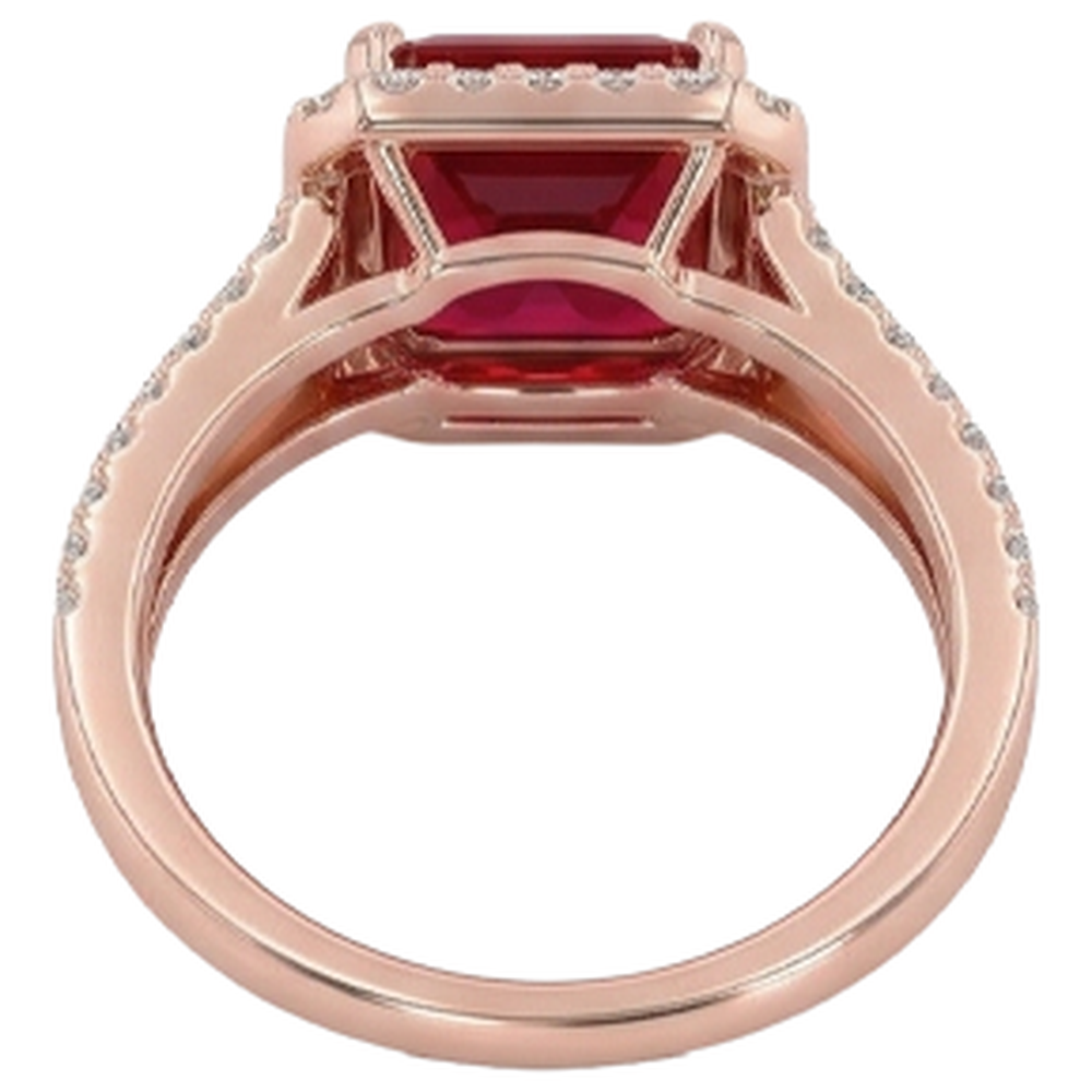 13 Ct Red Ruby Emerald Cut With Natural Earth Mined Diamond Wedding Ring 14K Rose Gold