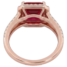 13 Ct Red Ruby Emerald Cut With Natural Earth Mined Diamond Wedding Ring 14K Rose Gold