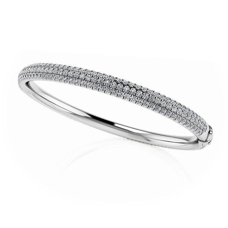 13.20 Ct Round Prong Set Three Row Real Diamond Bangle