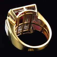 13 Ct Big Emerald Cut Red Aaa Men's Ruby Ring With Natural Earth Mined Diamond Yellow Gold 14K
