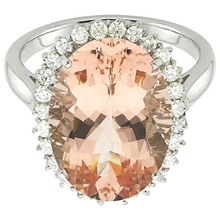14.25 Ct. Big Oval Morganite With Small Natural Earth Mined Diamonds Ring White Gold 14K