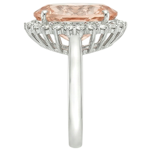 14.25 Ct. Big Oval Morganite With Small Natural Earth Mined Diamonds Ring White Gold 14K