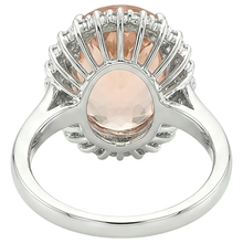 14.25 Ct. Big Oval Morganite With Small Natural Earth Mined Diamonds Ring White Gold 14K
