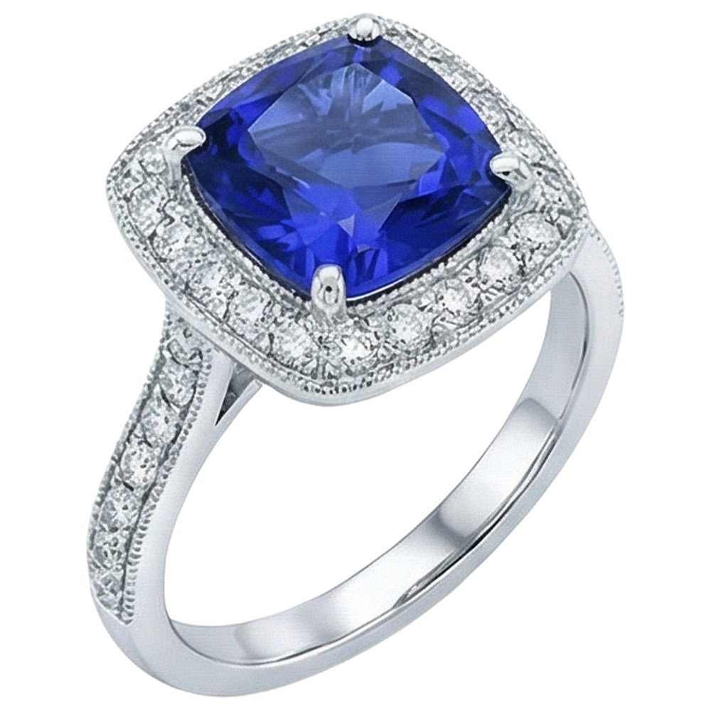 14.75 Ct Bezel Set Tanzanite With Natural Earth Mined Diamonds Ring Gold 14K