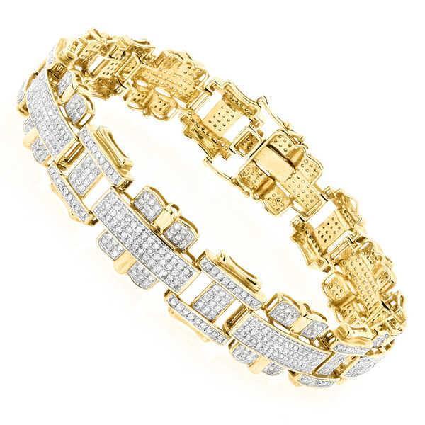 14 Carats Fine Round Cut Genuine Diamond Men's Bracelet Yellow Gold 14K
