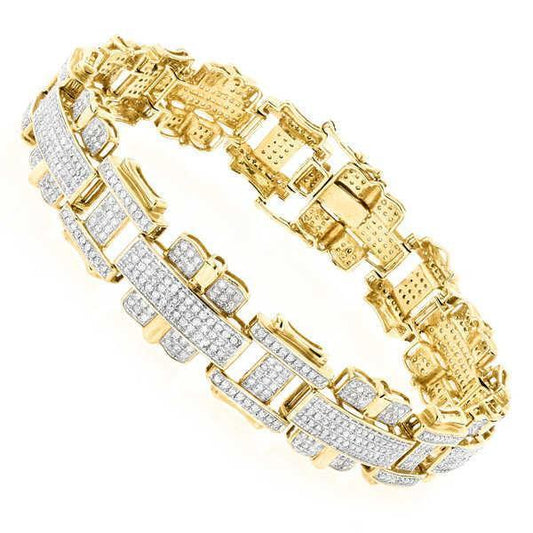 14 Carats Fine Round Cut Genuine Diamond Men's Bracelet Yellow Gold 14K