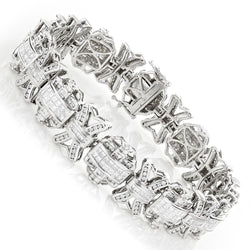 14 Carats Princess & Round Real Diamond Mens Bracelet White Gold 14K