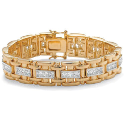 14 Ct Bezel Set Real Princess Cut Diamonds Bracelet Two Tone Gold 14K