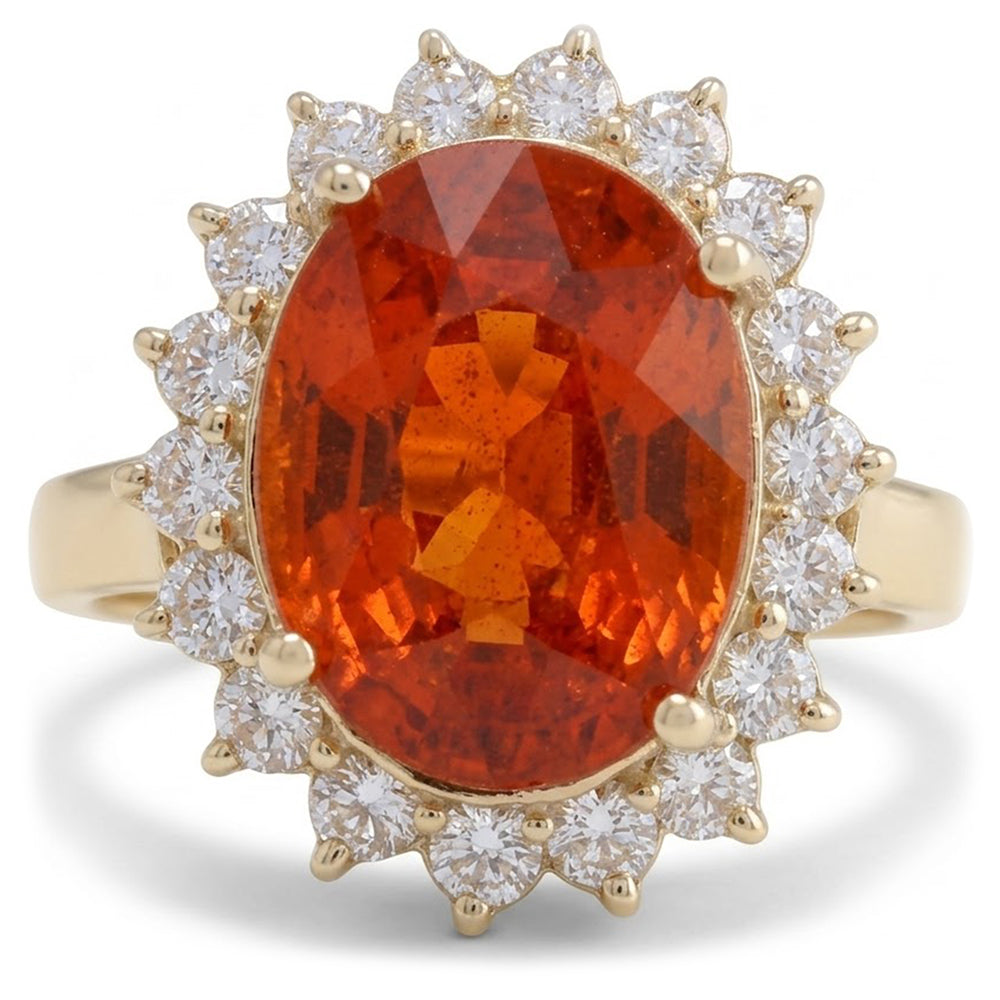 14 Ct Brilliant Cut Garnet And Natural Earth Mined Diamonds Engagement Ring Gold 14K