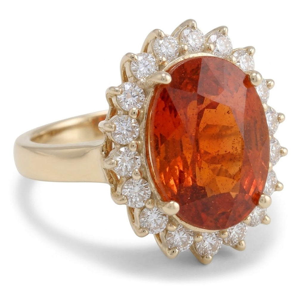 14 Ct Brilliant Cut Garnet And Natural Earth Mined Diamonds Engagement Ring Gold 14K