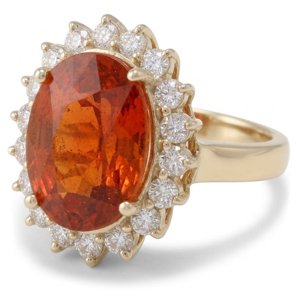 14 Ct Brilliant Cut Garnet And Natural Earth Mined Diamonds Engagement Ring Gold 14K