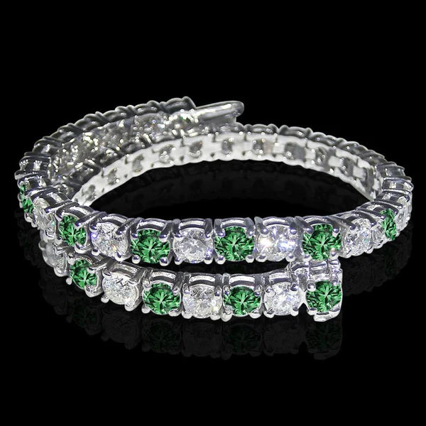 14 Ct. White Green Real Diamonds Tennis Bracelet White Gold