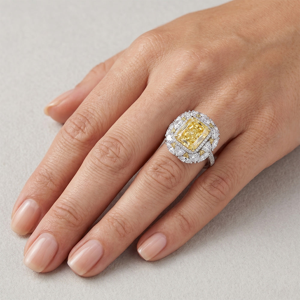 14 Karat Two Tone Gold VVS Yellow Canary Diamond Ring 8 ct