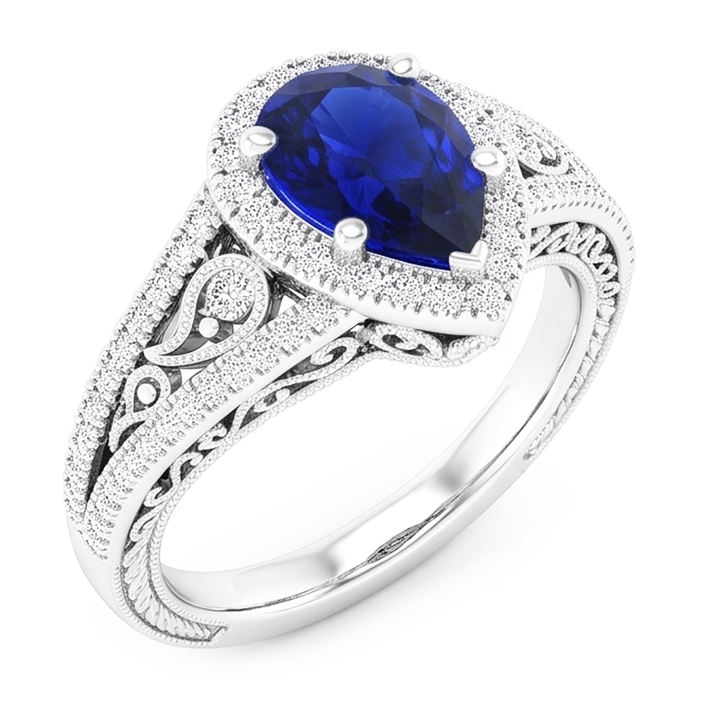 14 Karat White Gold Antique Blue Sapphire Precious Stone Ring 3