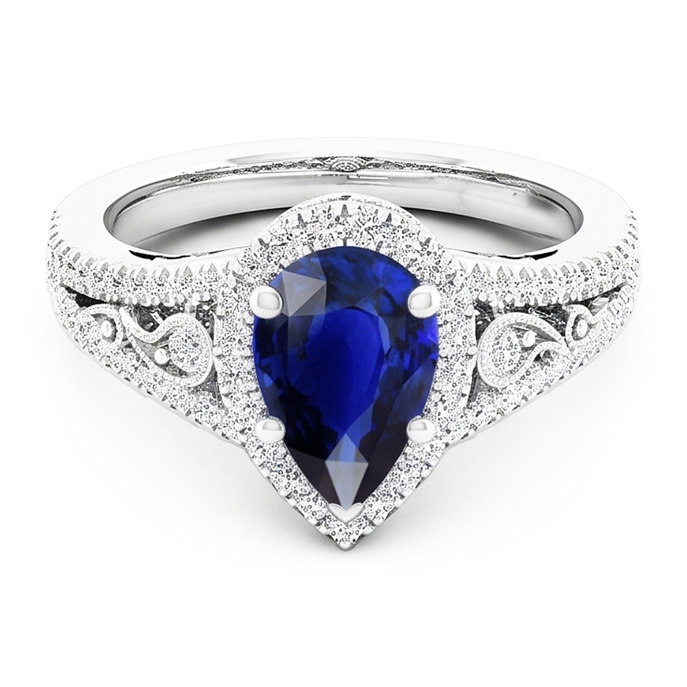 14 Karat White Gold Antique Blue Sapphire Precious Stone Ring 3