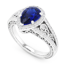 14 Karat White Gold Antique Blue Sapphire Precious Stone Ring 3